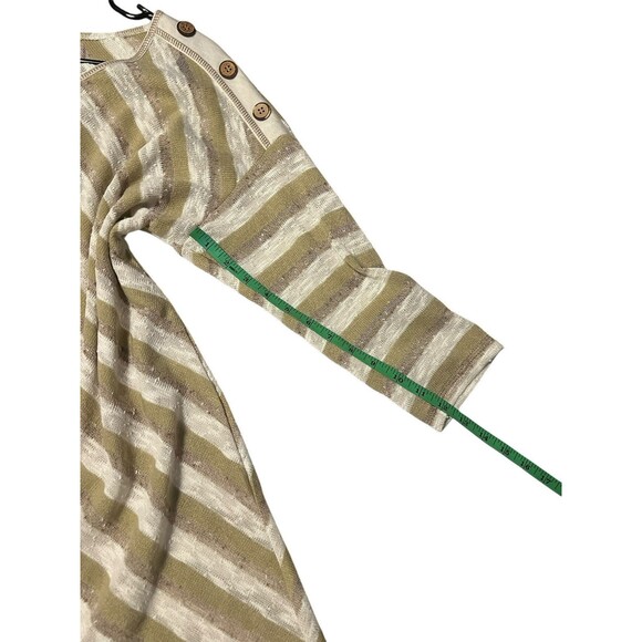 Picadilly Fashions Tan & Gold Asymmetrical Striped Top Size M - Picture 7 of 9